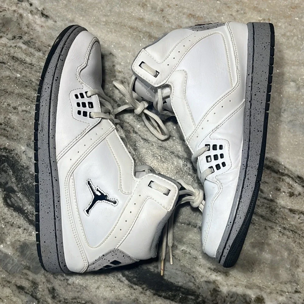 Jordan Flight 23 White Stealth Black Speckled Mid Top Sneakers 372704-120 Mens 8